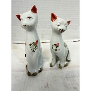 Unbranded Ceramic Cat Figurine Set Unisex OS White Floral Hand Painted Thailand